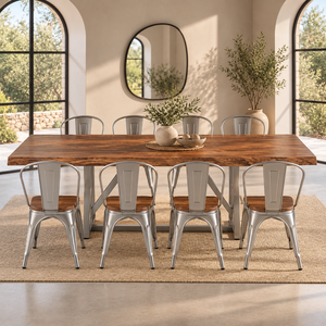 Juego de Mesa de Comedor de Madera Maciza Moderna y Duradera con Sillas de Metal, Diseño Rectangular para Uso Comercial en Cafeterías y Restaurantes - Product Image 1