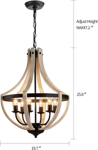Lustre en bois style ferme moderne, lanterne rustique, suspension vintage en cage de bois, éclairage suspendu industriel - Product Image 4