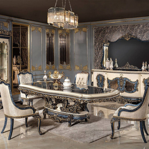 Elegant European Style Dining Furniture Handcrafted Solid Mahogany Wood Dining Table Set with Luxury <b>Buffet</b> <b>Cabinet</b> Design - Product Image 1