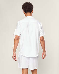 Conjunto de Camisa y Pantalones Cortos de Satén de Algodón Blanco para Hombre, Cuello Camisero, Color Sólido, Ropa Casual de Verano, Tela Transpirable - Product Image 3