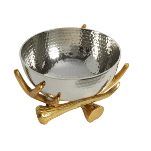 Bol de service en acier inoxydable et laiton de haute qualité pour mariages, idéal pour servir des noix, des collations, des salades, ajoute une touche d'élégance à la décoration de table. - Product Image 4