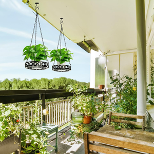 Ornamental <b>Hanging</b> Flower Pot <b>Basket</b> with Decorative Metal Rim and Chain Suspension for Balcony Patio <b>Indoor</b> Outdoor Garden - Product Image 5