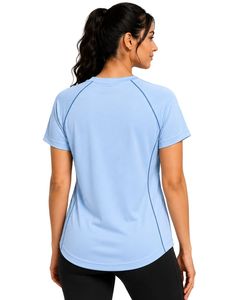 Customized Women Light Blue Quick Dry Sports T Shirt Breathable Moisture Wicking Athletic Gym Running Yoga Activewear Tee <b>Top</b> - Product Image 2