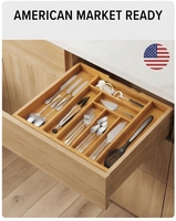 Organisateur de tiroir extensible en bambou pour cuisine, plateau de rangement pour ustensiles, support pour couverts, personnalisation, commande en gros