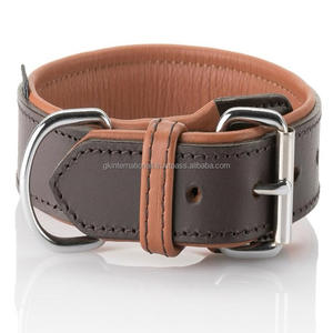 Fábrica al por mayor ecológico de alta calidad de lujo sólido colorido collar de perro de cuero genuino niquelado rodillo hebilla D anillo - Product Image 4