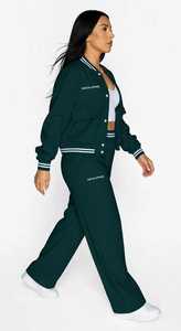 Oneten Apparel Women <b>Dark</b> <b>Green</b> Sporty Tracksuit Set Snap Button Jacket Wide Leg Pants Two Piece Outfit - Product Image 4