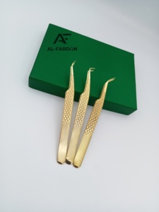 Pince à cils plaquée or 24 carats, à pointe en fibre courbée à 45 et 90 degrés, robuste, avec option de logo personnalisé - Product Image 6