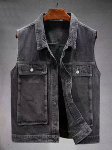 Chaleco Vaquero Lavado para Hombre, Cuello Camisero, Botones Frontales, Bolsillos, Estilo Casual Urbano, Corte Regular, Chaqueta de Algodón para Otoño - Product Image 6