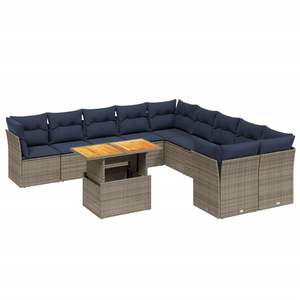 Juego de sofás de patio de ratán sintético gris de 11 piezas con cojines para sofás de jardín - Product Image 2