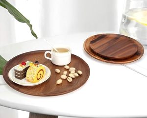 Plateau décoratif rond moderne en bois d'acacia avec motif solide et finition polie pour table de mariage - Product Image 2