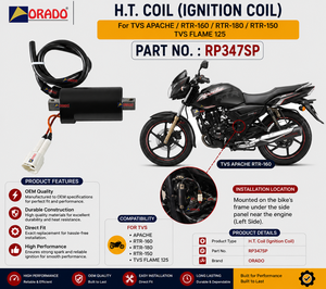 คอยล์จุดระเบิด HT คุณภาพส่งออกสำหรับอะไหล่รถจักรยานยนต์สองล้อ ยี่ห้อ TVS Apache RTR 160 180 150 และ TVS Flame 125 จากอินเดีย โอราโด - Product Image 3