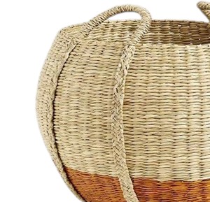Handmade Traditional Craft Seagrass Basket with Two Tone Design Storage Laundry Hamper <b>Container</b> with Handles Bulk - Product Image 4