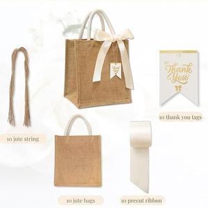 Bolsas de yute medianas para regalo, reutilizables, para bodas, despedidas de soltera, fiestas en la playa, damas de honor, con letras color crema - Product Image 3