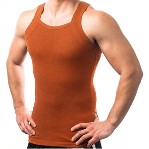 Camiseta sin mangas de algodón para hombre, color sólido, cuello redondo, transpirable, tejida, deportiva, informal, 160g, gris, negro - Product Image 5