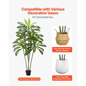 Dracaena Artificiale Bianca in Fibra di Vetro da 1,8 m in Vaso Alto, Pianta Finta in Seta, Grande Palma Tropicale Finta - Product Image 5