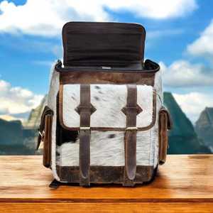 Handmade Cowhide Leather Hair On Backpack Laptop Travel Rucksack Vintage School Bag Durable Design OEM LHBP-0075 - Product Image 2