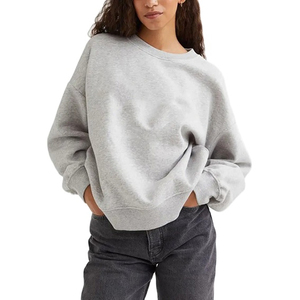 Women's Oversized Gray Cotton Sweatshirt <b>Drop</b>-Shoulder O-Neck Long Sleeve Solid Color Casual Pullover Autumn Wear - Product Image 1