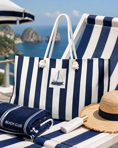 Nautical Sailboat Stripes Capri Club Weekender <b>Bag</b> Navy White <b>Beach</b> Tote <b>Large</b> Capacity Coastal Travel Carryall Overnight <b>Bag</b> - Product Image 6