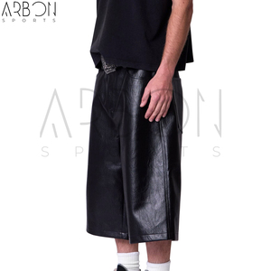 Pantalones Cortos de Cuero Auténtico Negros, Multibolsillos, Funcionales, de Alta Calidad, Hechos a Mano, Casuales, Holgados, para Venta al Por Mayor - Product Image 2