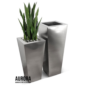Ensemble de jardinières carrées modernes en acier inoxydable, finition brossée, écologiques, avec trou de drainage pour usage intérieur/extérieur, durables, pour fleurs et plantes - Product Image 2