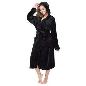 Albornoz de franela largo, suave y cálido para invierno, con capucha, para mujer, grueso, de forro polar, disponible en stock local de fábrica. - Product Image 6
