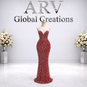Luxury <b>Red</b> Crystal Mermaid Gown | Strapless Sweetheart Neck Evening Dress | Designer Rhinestone Party Wear for Women Wedding - Product Image 2