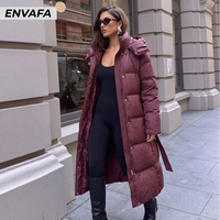 Veste longue matelassée en polyester tissé pour femme, idéale pour le bureau en hiver, coupe-vent et tendance