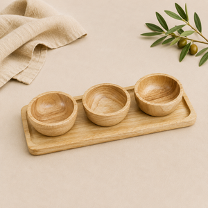 Handmade Acacia Wood <b>Condiment</b> Bowl Set with Long Serving <b>Tray</b> Eco-Friendly Mini Dipping Bowls for Snacks Sauces and Nuts - Product Image 1