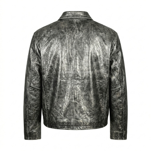 Veste en cuir de vachette véritable vieilli sur mesure pour homme, style vintage, gris ciré, coupe oversize, type Harrington, vente en gros, fabricant - Product Image 2