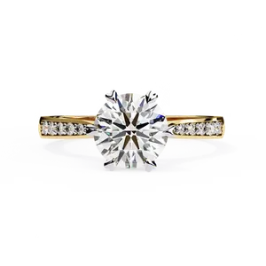 Bague solitaire unisexe en or massif véritable avec diamant de laboratoire brillant taille ronde et halo caché - Product Image 1