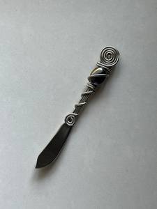 Stainless Steel Sheepsfoot Knife Straight Edge 0.6mm Thickness DIY Craft Utility Knife Single Blade Silver Wire <b>Wrapped</b> Handle - Product Image 1