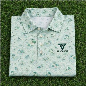 เสื้อโปโลพิมพ์ลายเพสลีย์สีเขียวมิ้นท์สำหรับผู้ชาย แบรนด์ Trackstar แขนสั้น คอปกติดกระดุม สไตล์ลำลอง เหมาะสำหรับตีกอล์ฟ รับสกรีนโลโก้ - Product Image 6