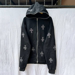 Sweat à capuche zippé Chrome Hearts avec strass, design graphique scintillant, streetwear hip-hop, sweat à capuche avec cristaux - Product Image 1