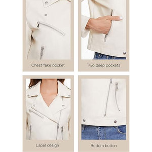 เสื้อแจ็คเก็ตหนัง PU สำหรับผู้หญิง คอปกพับได้ ปิดด้วยซิป แขนยาว สีพื้น สไตล์ฤดูใบไม้ร่วง - Product Image 6