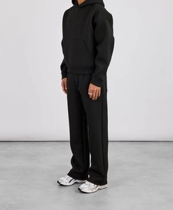 Unisex Black Two-Piece Hooded <b>Sweatshirt</b> Set Full Sleeve Loose Fit Cotton Fleece Casual All Seasons Solid Color Knitted Long - Product Image 4