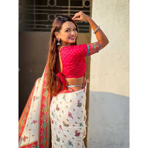 Sari traditionnel en soie de viscose pure Elite Weaves, imprimé, robe de soirée blanche, 750g - Product Image 2