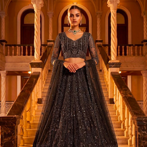 Conjunto de Lehenga de Georgette con Cuentas Negras, Traje de Saree Bordado en Tela de Red, Ropa de Fiesta y Boda Estilo Bollywood para Mujer, de Royal Export - Product Image 3