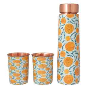 Botella de Agua de Cobre con Estampado Floral de Caléndula, Botella de Diseño Reutilizable a Prueba de Fugas, Set de Regalo de Viaje con Logotipo Personalizado - Product Image 6