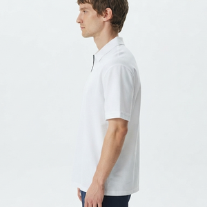 Polo en coton blanc à manches courtes pour homme avec logo personnalisé imprimé par transfert thermique, design décontracté avec fermeture éclair, tissu Oxford respirant - Product Image 5