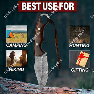 Couteau à lame fixe en acier Damas forgé à la main, manche ergonomique en bois de rose avec 4 trous pour les doigts, prise ferme, qualité industrielle, pour l'extérieur - Product Image 6