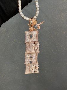 Rose Gold Color Moissanite Pendant Chain <b>Necklace</b> Ice Cube Letter Charm Jewelry for Streetwear - Product Image 1