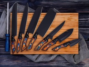 Ensemble de couteaux de chef en acier carbone forgé à la main avec manche en bois, finition satinée, longueur de 6 à 12 pouces, style artisanal, utilisation en cuisine, ambidextre - Product Image 6