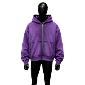 Sudadera con capucha morada extragrande con cremallera completa, textura grabada, estilo urbano, mangas desgastadas, casual, en oferta - Product Image 1