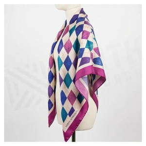 NORTH APPROACH Women's Square <b>Silk</b> Scarf Argyle Print Elegant Multi-Functional Fashion Accessory All Seasons - Product Image 3