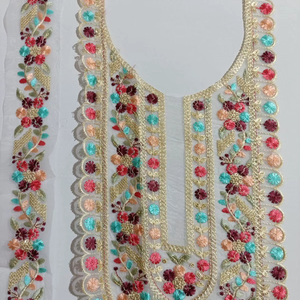 Elegante parche bordado decorativo multicolor para el cuello, ideal para kurti, salwar kameez y otras prendas étnicas. - Product Image 1