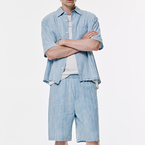Camisas de Mezclilla para Hombre en Oferta Premium con Conjuntos de Pantalones Cortos, Calidad Superior, Precios al por Mayor, Conjuntos de Camisa y Pantalón Corto para Hombre - Product Image 3