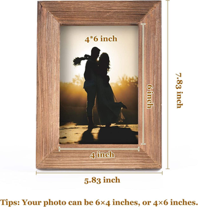 Wood <b>Picture</b> <b>Frame</b> 4x6 Brown Retro Photo <b>Frames</b> with Real Glass Solid Wooden Photo <b>Frame</b> Standing <b>for</b> Tabletop Hanging <b>Wall</b> Farm - Product Image 4
