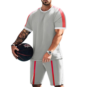 Conjunto de Camiseta y Pantalones Cortos de Algodón para Hombre, Estilo Casual, para Correr en Verano, Tallas Grandes, Personalizables, Transpirables, con Franjas Laterales Estampadas - Product Image 2