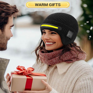 Bonnet tricoté à la main avec lumière LED, finition délavée unie, 100 % acrylique, isolation avancée pour le cyclisme, bonnet unisexe en tricot élastique - Product Image 5