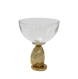 NOUVELLE COLLECTION : Support en métal doré style rock avec bol de service en verre martelé, bol en verre pour fruits, support en métal doré en forme d'œuf - Product Image 1
